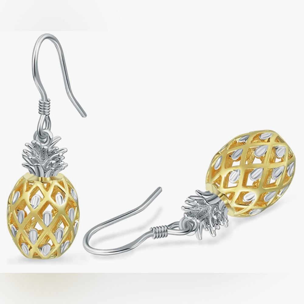 14k Gold Plated Dangle Pineapple Fruit Earrings